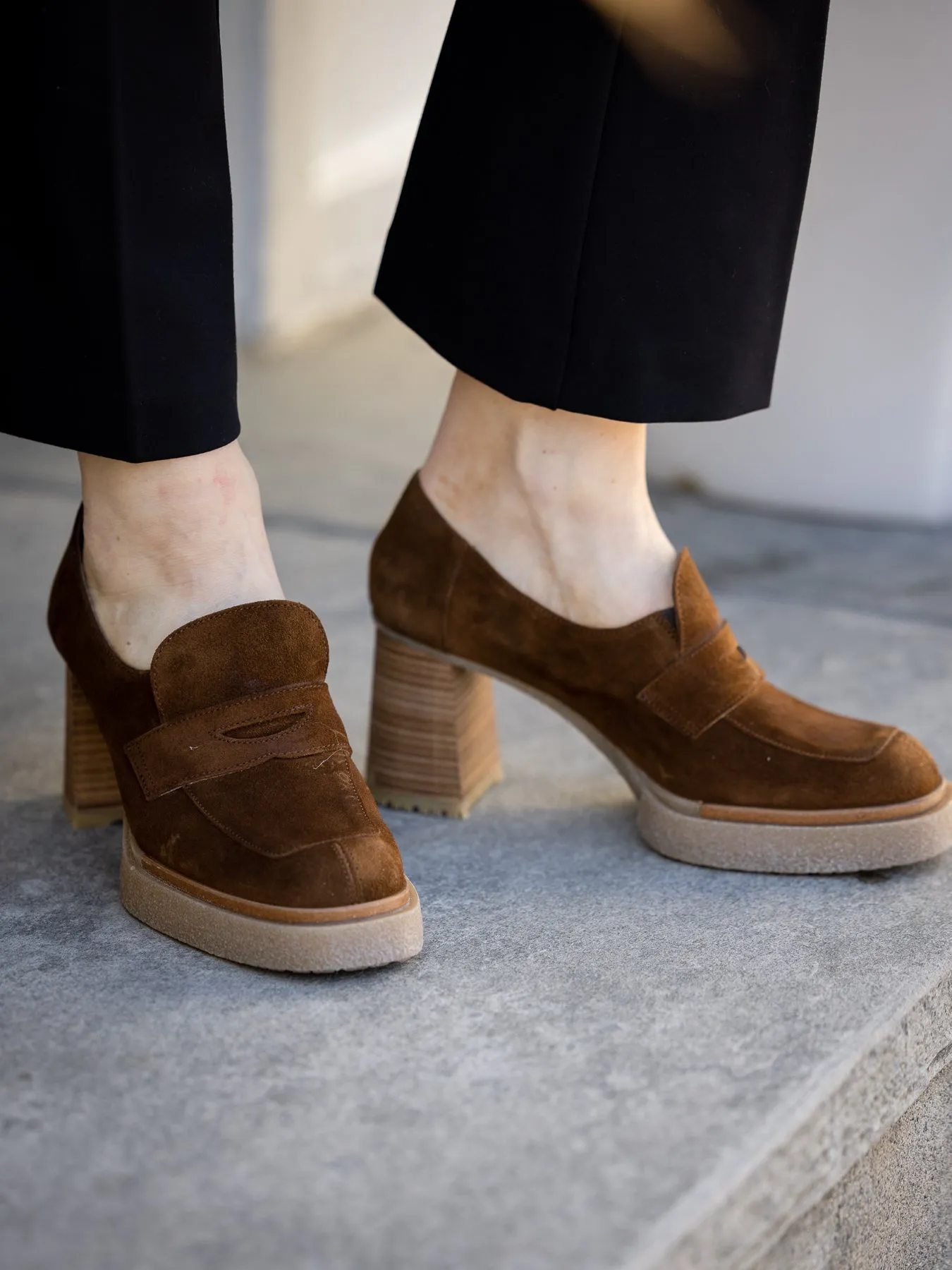 Wonders Brun semsket loafer med høy hel
