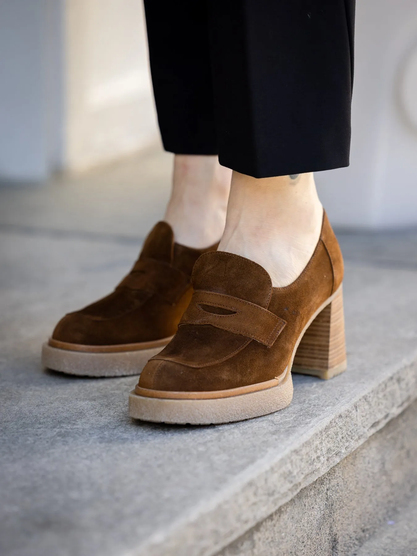 Wonders Brun semsket loafer med høy hel