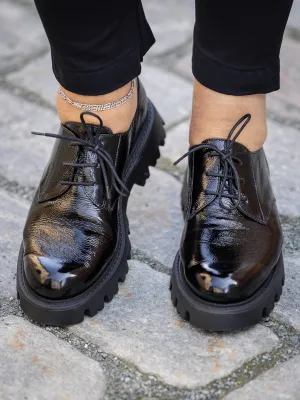 Wonders Sort lakk loafer med snøring
