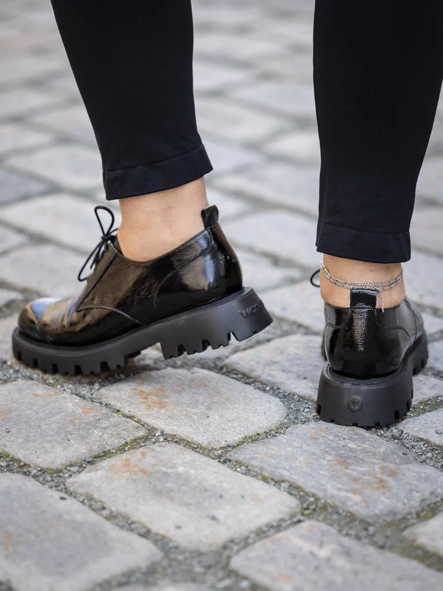 Wonders Sort lakk loafer med snøring