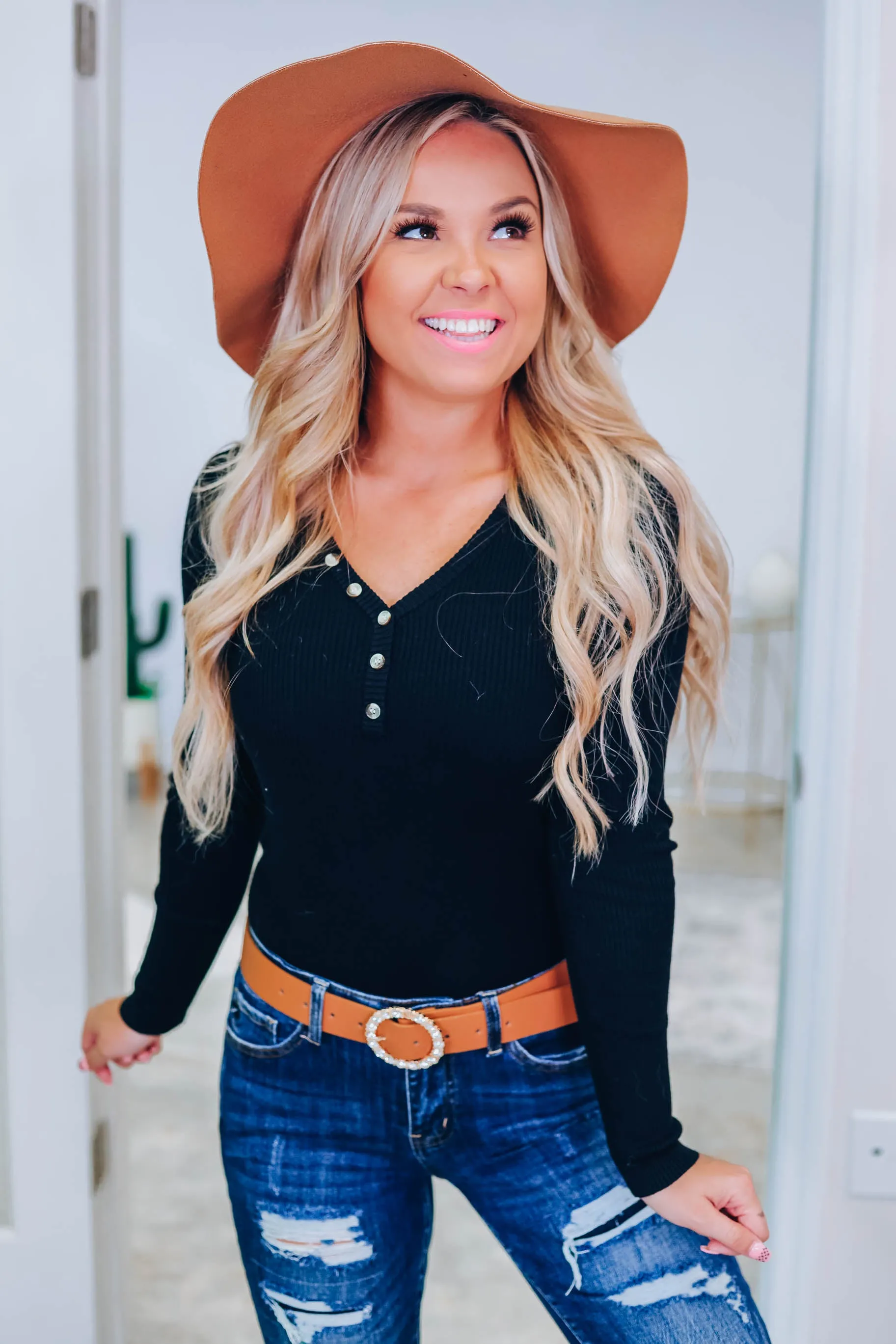 You're So Basic Henley Top - BLACK